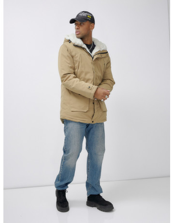 Мужская зимняя удлиненная парка с мехом горчичного оттенка. в Тюмени