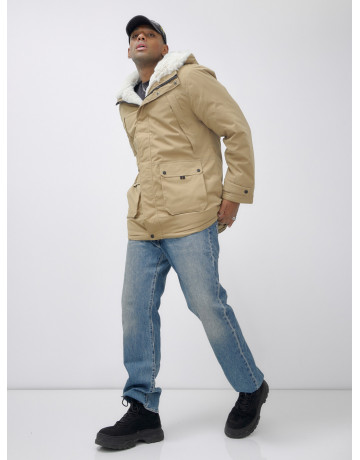 Мужская зимняя удлиненная парка с мехом горчичного оттенка. в Тюмени
