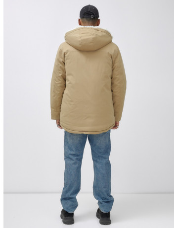 Мужская зимняя удлиненная парка с мехом горчичного оттенка. в Тюмени