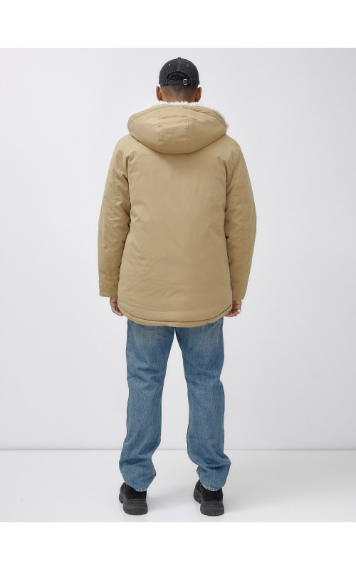 Мужская зимняя удлиненная парка с мехом горчичного оттенка. в Тюмени