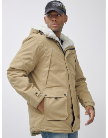 Мужская зимняя удлиненная парка с мехом горчичного оттенка. в Тюмени