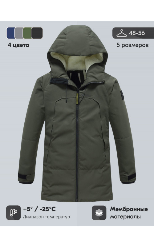 Зимняя мужская парка с капюшоном хаки, для активного отдыха в Тюмени