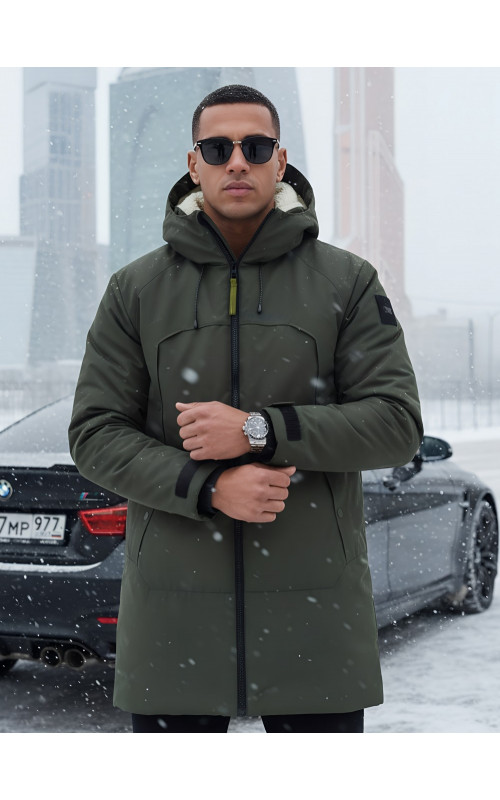 Зимняя мужская парка с капюшоном хаки, для активного отдыха в Тюмени