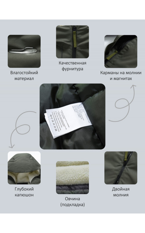 Зимняя мужская парка с капюшоном хаки, для активного отдыха в Тюмени