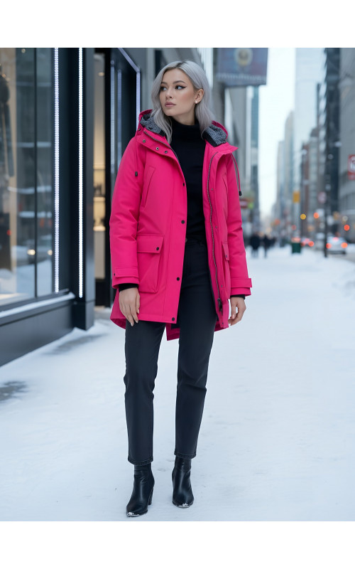Женская зимняя парка с капюшоном, розовая, для прогулок. в Тюмени