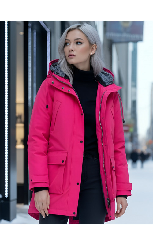 Женская зимняя парка с капюшоном, розовая, для прогулок. в Тюмени