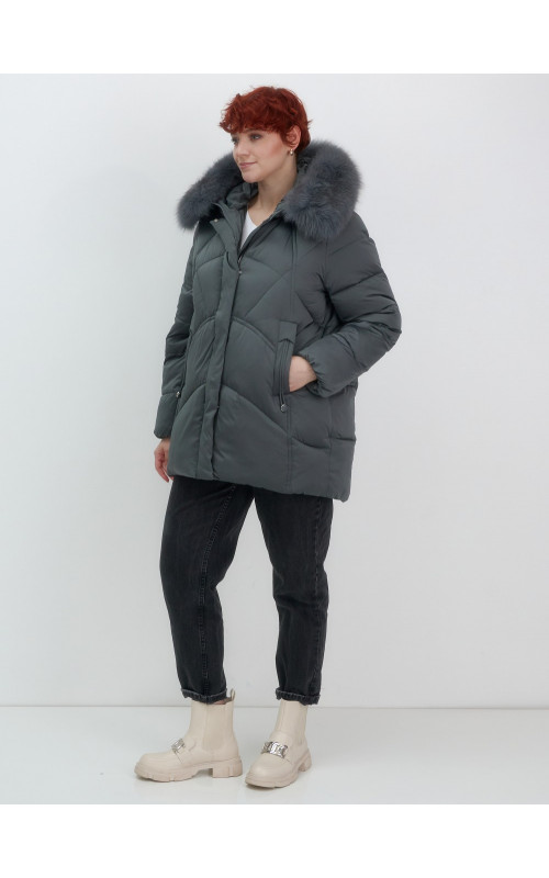 Пуховик для женщин с мехом песца