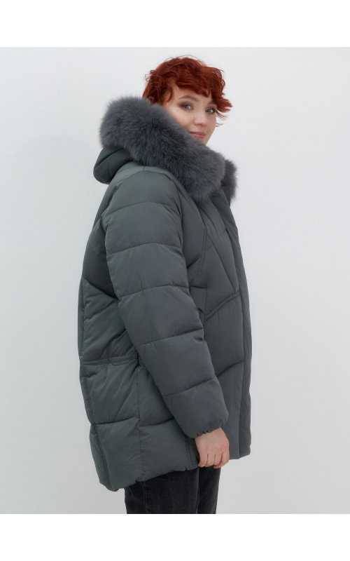 Пуховик для женщин с мехом песца