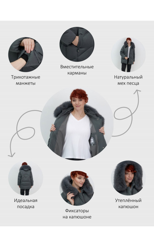 Пуховик для женщин с мехом песца
