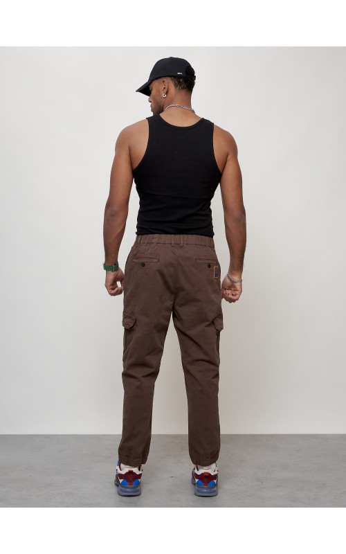 Мужские брюки карго с накладными карманами, коричневые в Тюмени