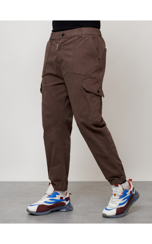 Мужские брюки карго с накладными карманами, коричневые в Тюмени