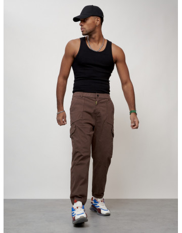 Мужские брюки карго с накладными карманами, коричневые в Тюмени