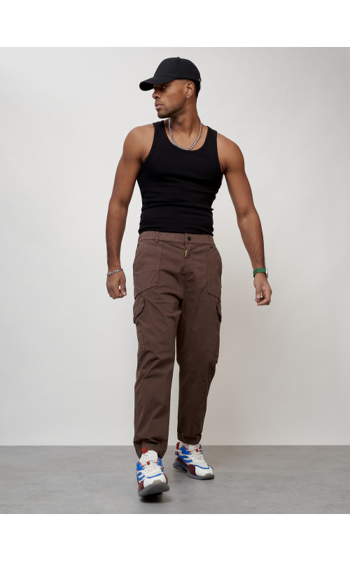 Мужские брюки карго с накладными карманами, коричневые в Тюмени