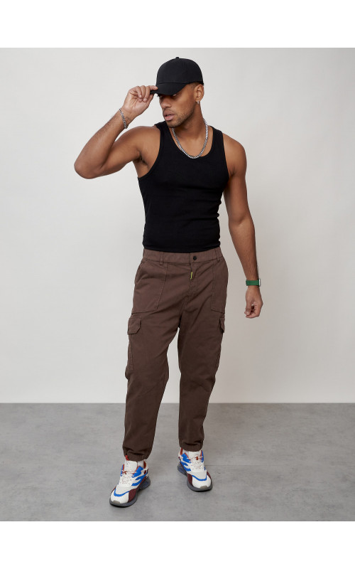 Мужские брюки карго с накладными карманами, коричневые в Тюмени