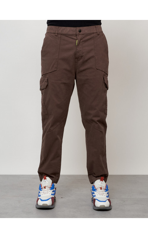 Мужские брюки карго с накладными карманами, коричневые в Тюмени
