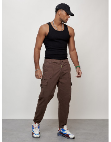 Мужские брюки карго с накладными карманами, коричневые в Тюмени