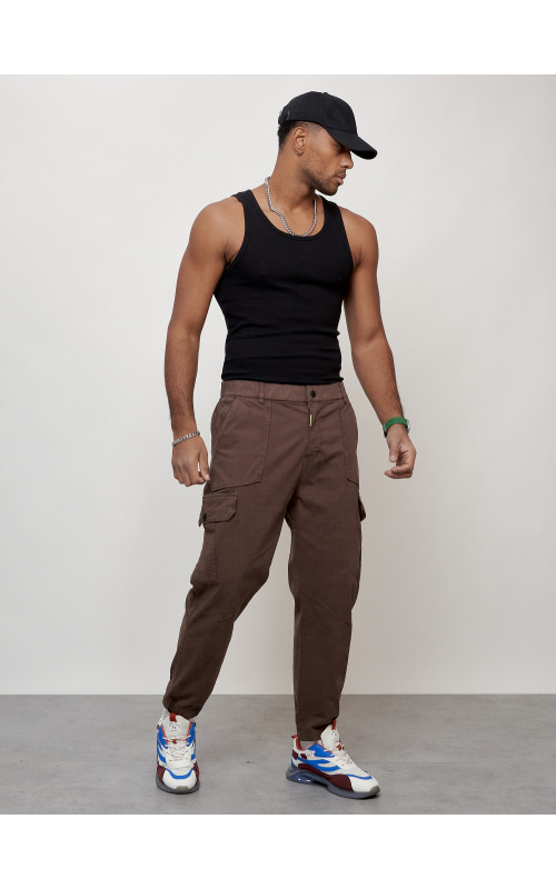 Мужские брюки карго с накладными карманами, коричневые в Тюмени
