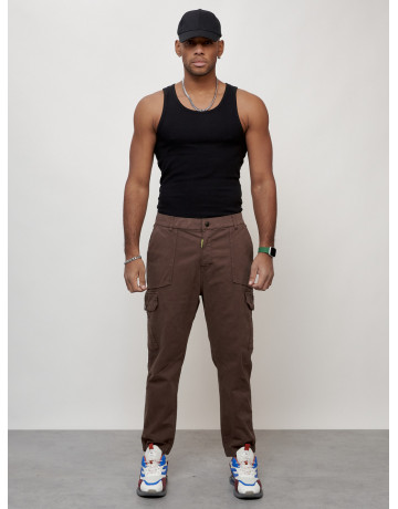 Мужские брюки карго с накладными карманами, коричневые в Тюмени