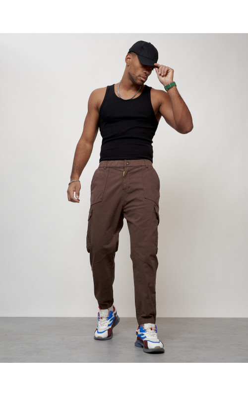 Мужские брюки карго с накладными карманами, коричневые в Тюмени