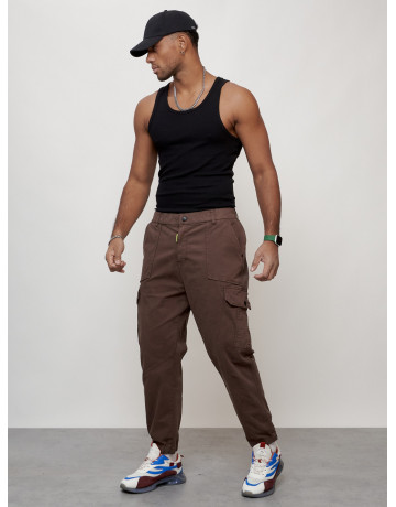 Мужские брюки карго с накладными карманами, коричневые в Тюмени