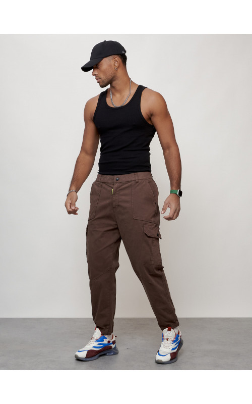 Мужские брюки карго с накладными карманами, коричневые в Тюмени