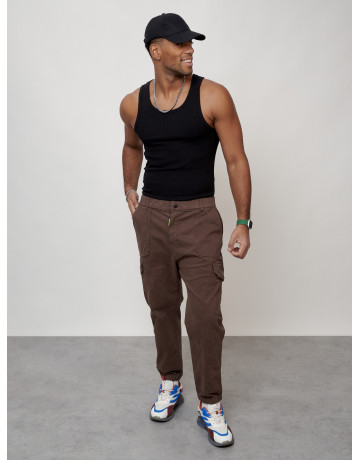 Мужские брюки карго с накладными карманами, коричневые в Тюмени