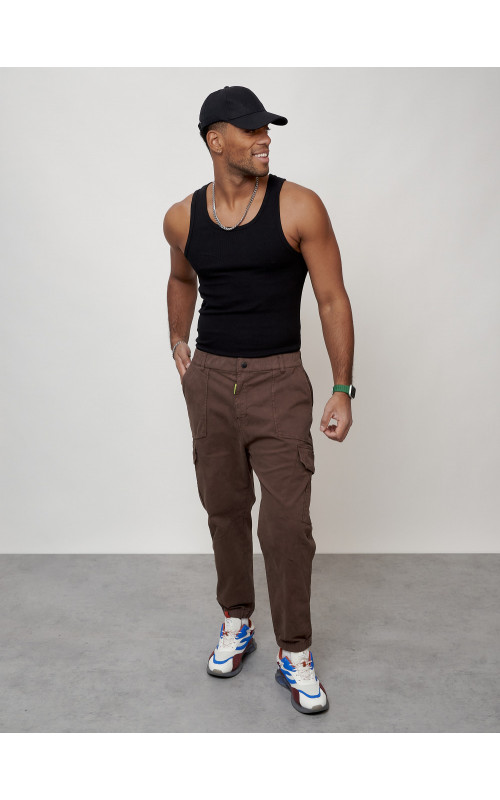 Мужские брюки карго с накладными карманами, коричневые в Тюмени