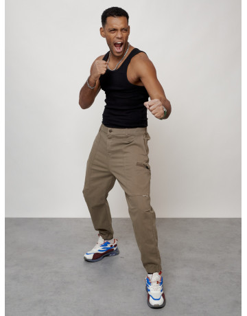 Мужские брюки карго с накладными карманами, бежевые в Тюмени