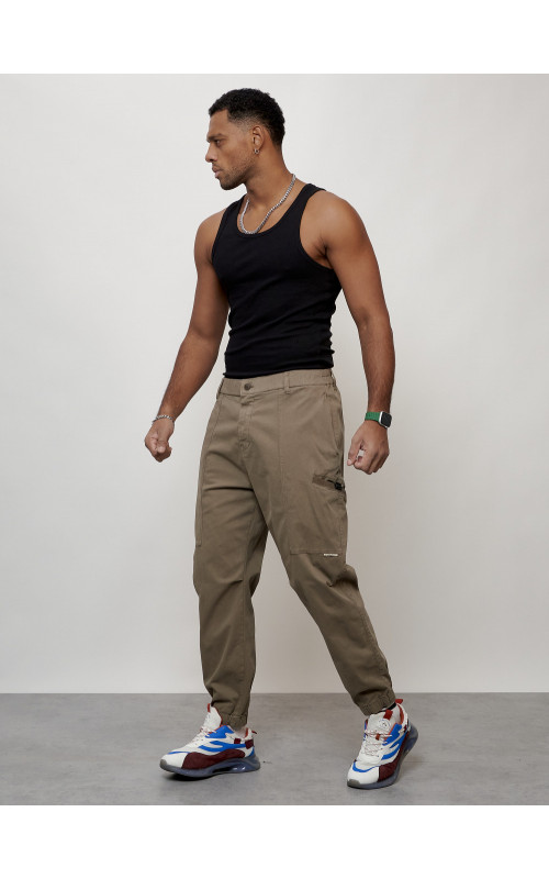 Мужские брюки карго с накладными карманами, бежевые в Тюмени