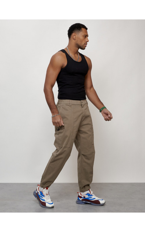 Мужские брюки карго с накладными карманами, бежевые в Тюмени