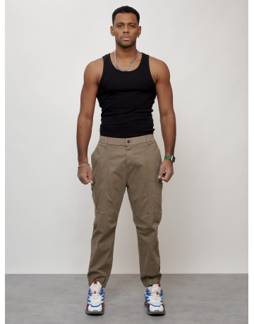 Мужские брюки карго с накладными карманами, бежевые в Тюмени