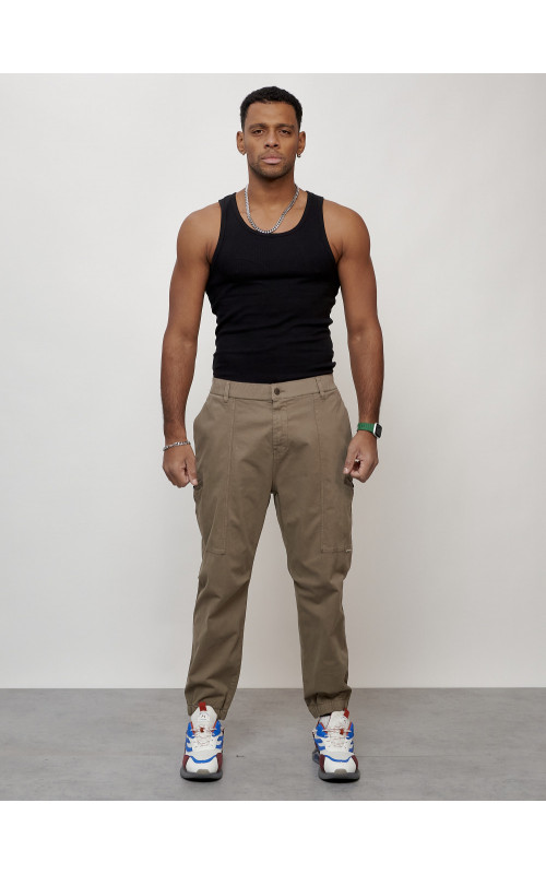 Мужские брюки карго с накладными карманами, бежевые в Тюмени