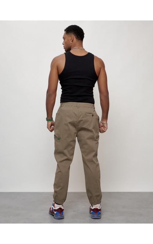 Мужские брюки карго с накладными карманами, бежевые в Тюмени