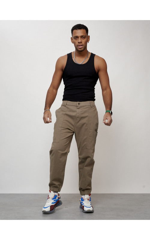 Мужские брюки карго с накладными карманами, бежевые в Тюмени