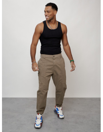 Мужские брюки карго с накладными карманами, бежевые в Тюмени