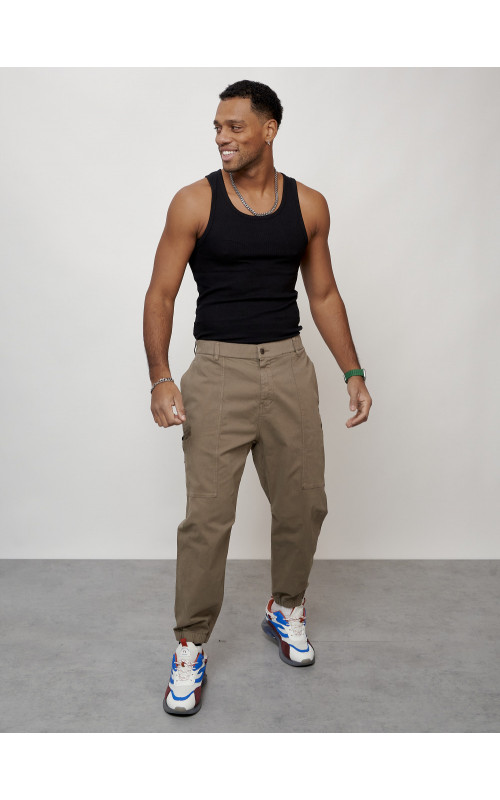 Мужские брюки карго с накладными карманами, бежевые в Тюмени