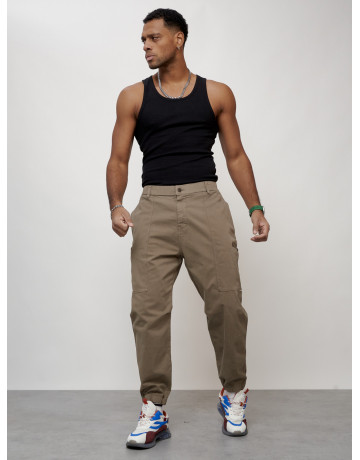 Мужские брюки карго с накладными карманами, бежевые в Тюмени
