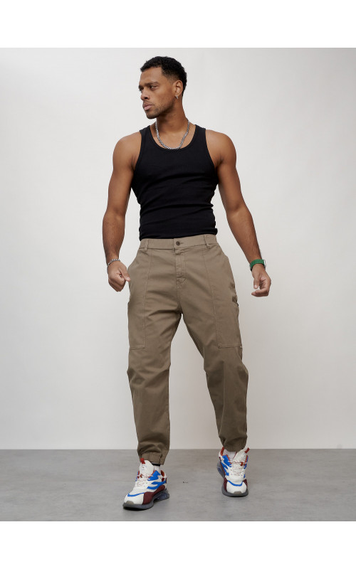 Мужские брюки карго с накладными карманами, бежевые в Тюмени