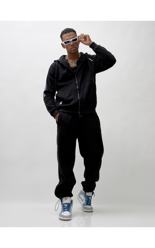 Мужской демисезонный спортивный костюм на флисе, чёрный, для спорта. в Тюмени