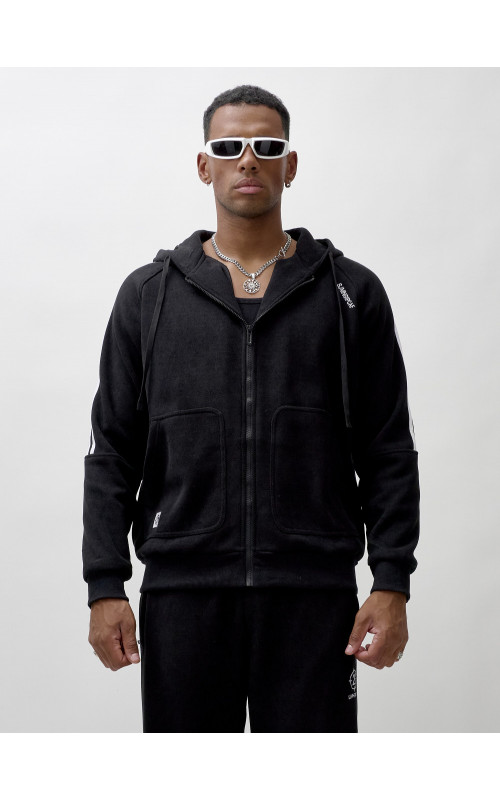 Мужской демисезонный спортивный костюм на флисе, чёрный, для спорта. в Тюмени