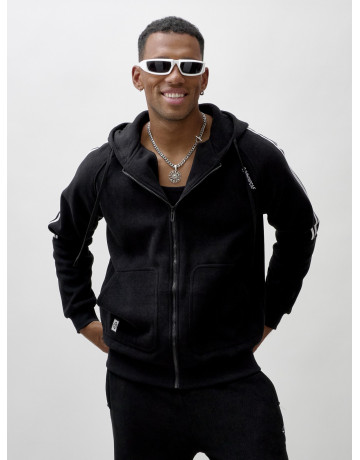 Мужской демисезонный спортивный костюм на флисе, чёрный, для спорта. в Тюмени