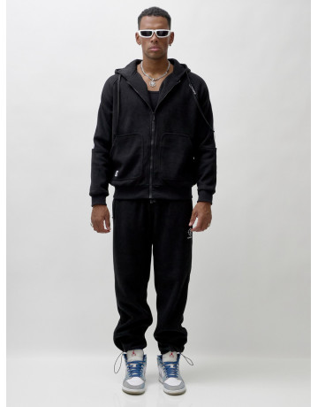 Мужской демисезонный спортивный костюм на флисе, чёрный, для спорта. в Тюмени