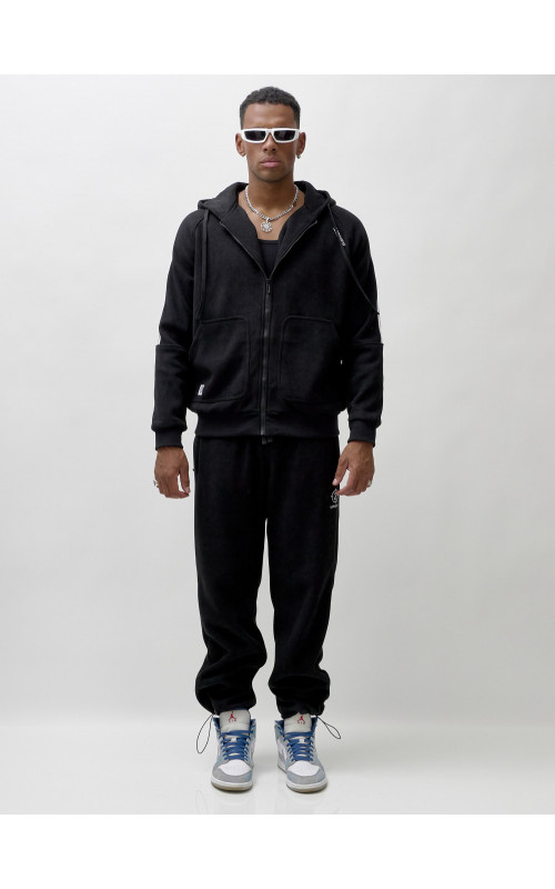 Мужской демисезонный спортивный костюм на флисе, чёрный, для спорта. в Тюмени