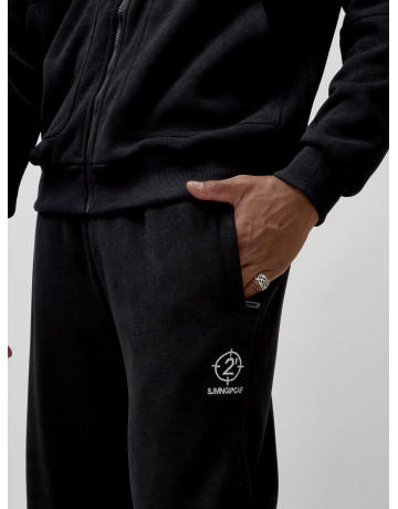 Мужской демисезонный спортивный костюм на флисе, чёрный, для спорта. в Тюмени