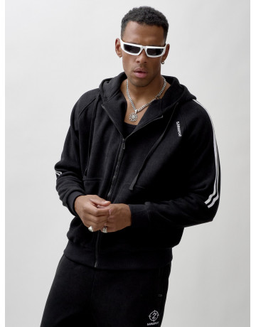 Мужской демисезонный спортивный костюм на флисе, чёрный, для спорта. в Тюмени