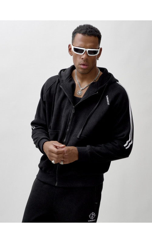 Мужской демисезонный спортивный костюм на флисе, чёрный, для спорта. в Тюмени