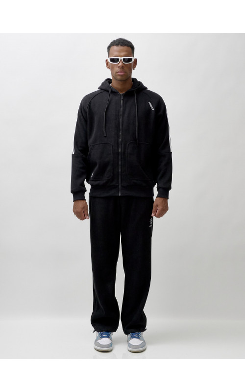 Мужской демисезонный спортивный костюм на флисе, чёрный, для спорта. в Тюмени