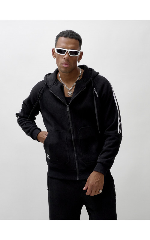 Мужской демисезонный спортивный костюм на флисе, чёрный, для спорта. в Тюмени