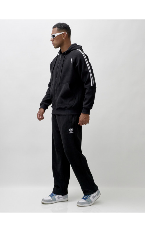 Мужской демисезонный спортивный костюм на флисе, чёрный, для спорта. в Тюмени