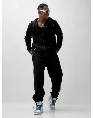 Мужской демисезонный спортивный костюм на флисе, чёрный, для спорта. в Тюмени